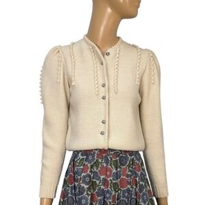 Lanamoden Salzburg Vintage Wool Cardigan Austria Bobble Puff Sleeve crop Sweater